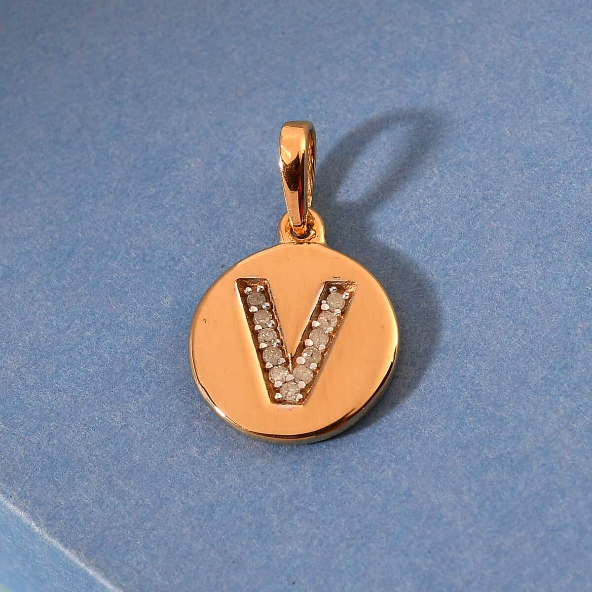 Lolos Exclusive Pick's Diamond Initial V Pendant in 14K Yellow Gold Over Sterling Silver 0.07 ctw image number 1