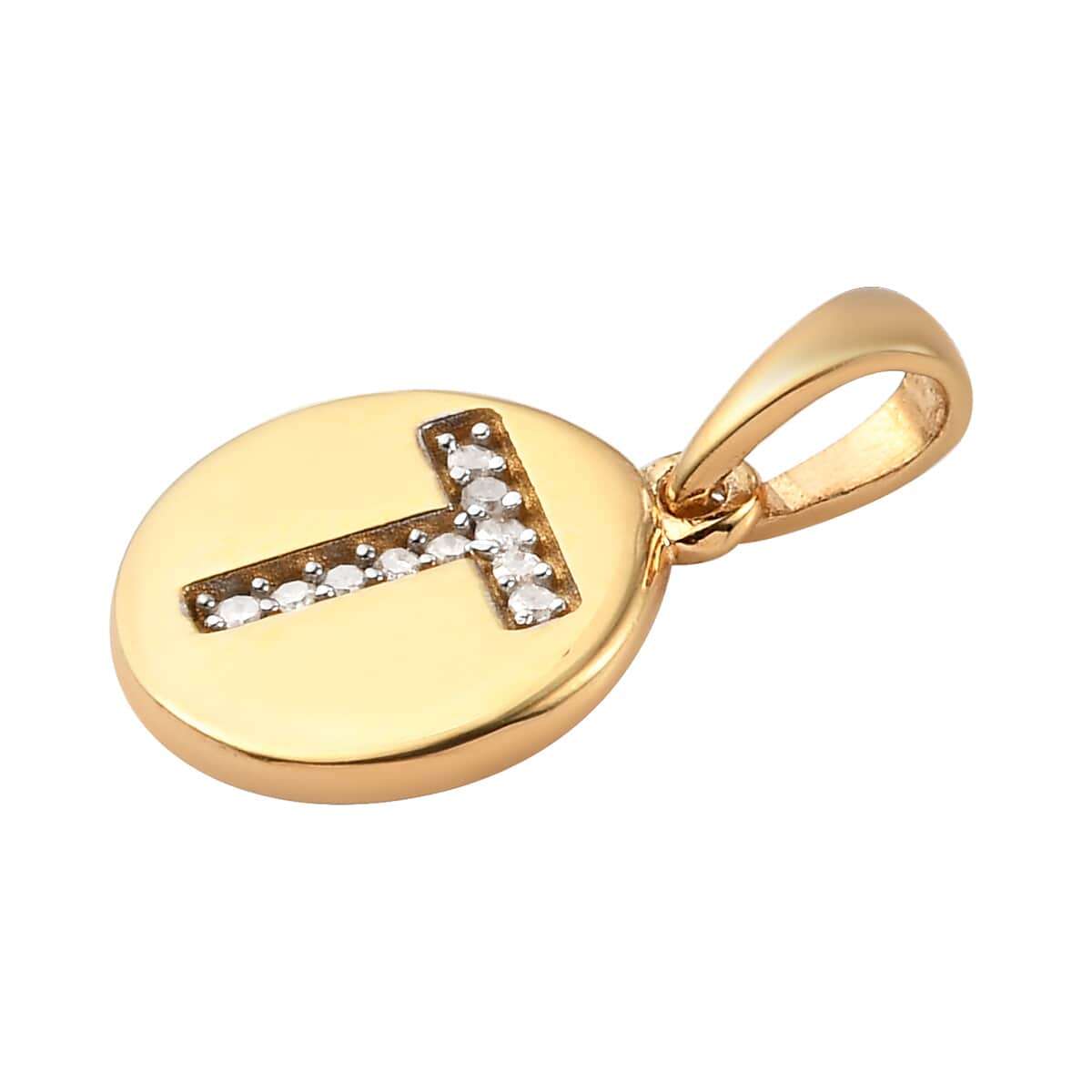 Lolos Exclusive Pick's Diamond Initial T Pendant in 14K Yellow Gold Over Sterling Silver 0.06 ctw image number 3