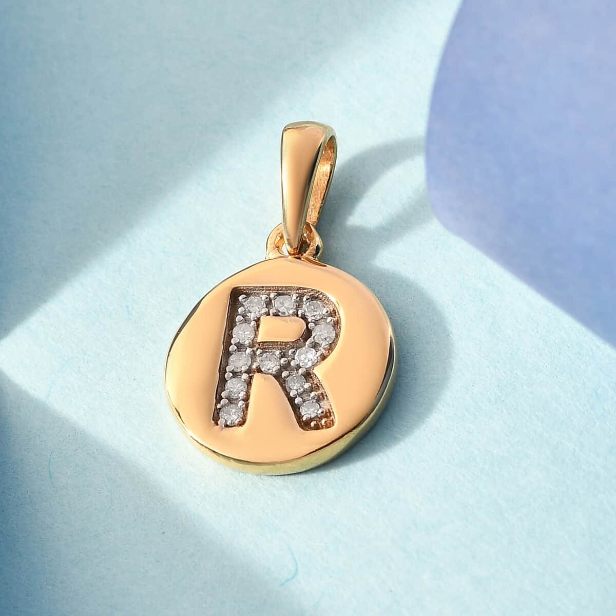 Lolos Exclusive Pick's Diamond Initial R Pendant in 14K Yellow Gold Over Sterling Silver 0.07 ctw image number 1
