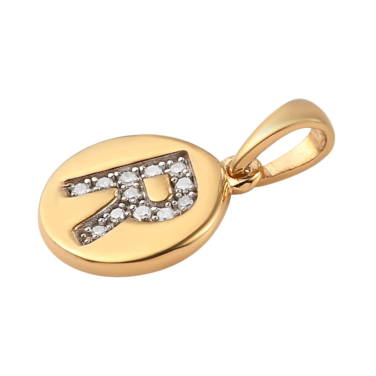 Lolos Exclusive Pick's Diamond Initial R Pendant in 14K Yellow Gold Over Sterling Silver 0.07 ctw image number 3