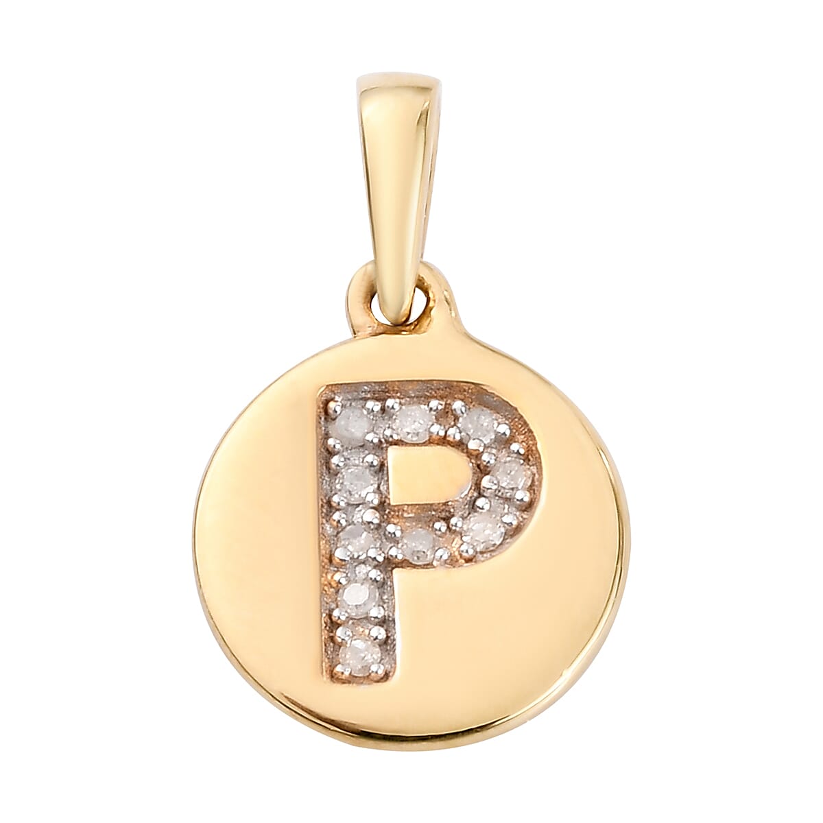 D'Joy Lolos Exclusive Pick's Diamond Initial P Pendant without Chain in 14K Yellow Gold Over Sterling Silver 0.06 ctw