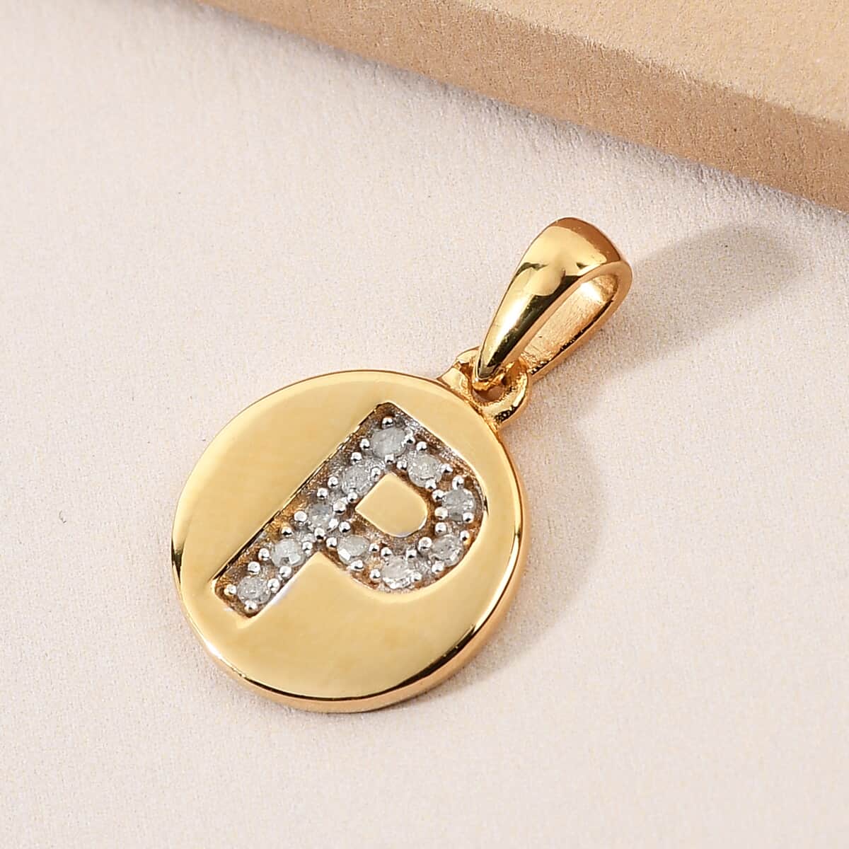 Lolos Exclusive Pick's Diamond Initial P Pendant in 14K Yellow Gold Over Sterling Silver 0.06 ctw image number 1