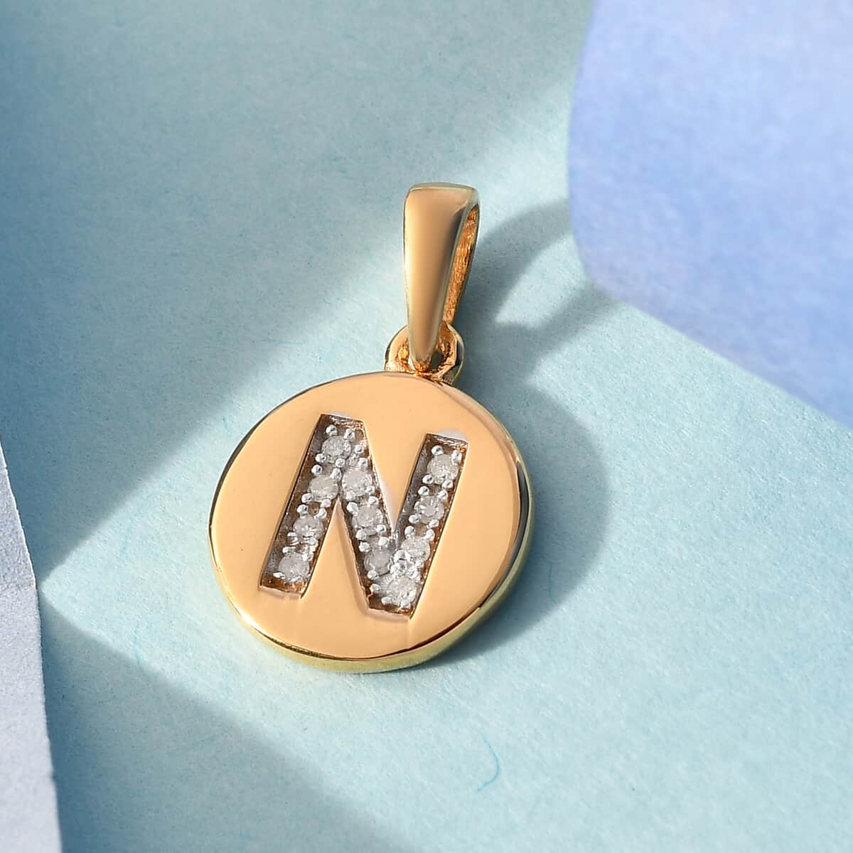 Lolos Exclusive Pick's Diamond Initial N Pendant in 14K Yellow Gold Over Sterling Silver 0.07 ctw image number 1