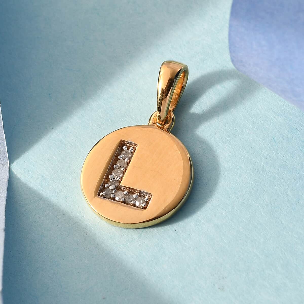 Lolos Exclusive Pick's Diamond Initial L Pendant in 14K Yellow Gold Over Sterling Silver 0.05 ctw image number 1