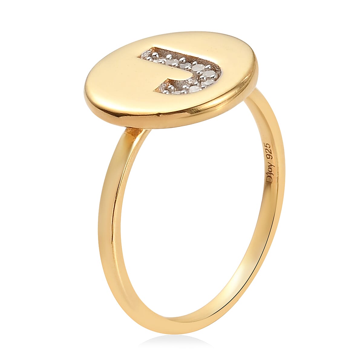 Diamond Initial J Ring in 14K Yellow Gold Over Sterling Silver (Size 8.0) 0.05 ctw image number 3