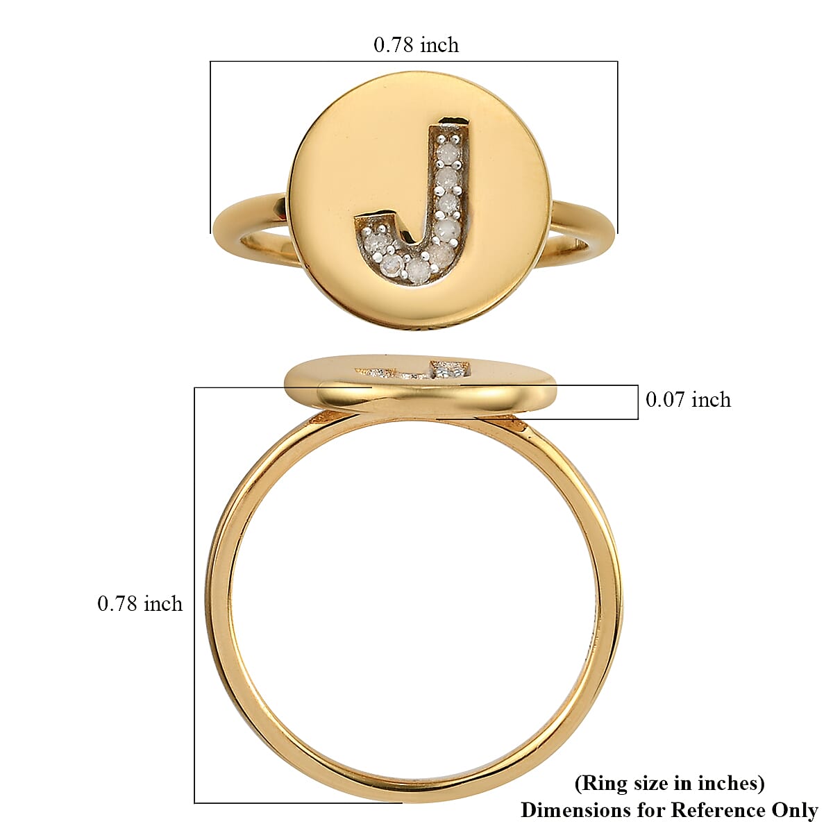 Diamond Initial J Ring in 14K Yellow Gold Over Sterling Silver (Size 8.0) 0.05 ctw image number 5