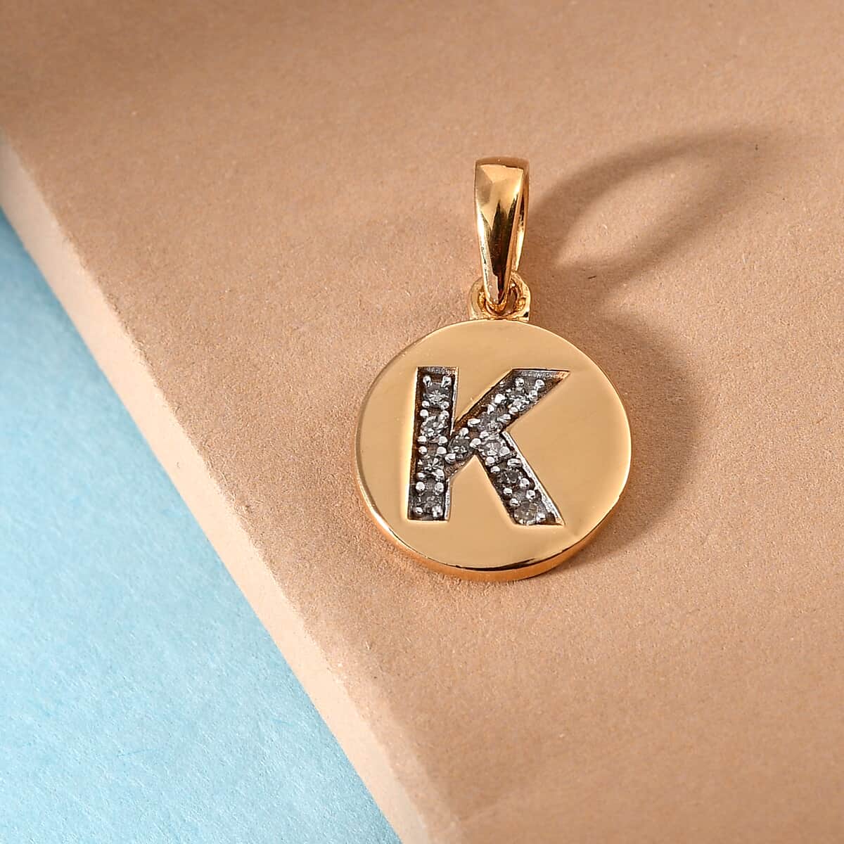 Lolos Exclusive Pick's Diamond Initial K Pendant in 14K Yellow Gold Over Sterling Silver 0.06 ctw image number 1