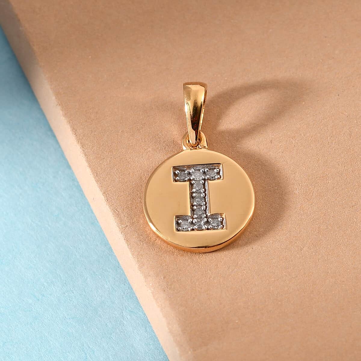 Lolos Exclusive Pick's Diamond Initial I Pendant in 14K Yellow Gold Over Sterling Silver 0.05 ctw image number 1