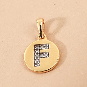 D'Joy Lolos Exclusive Pick's Diamond Initial F Pendant without Chain in 14K Yellow Gold Over Sterling Silver 0.05 ctw