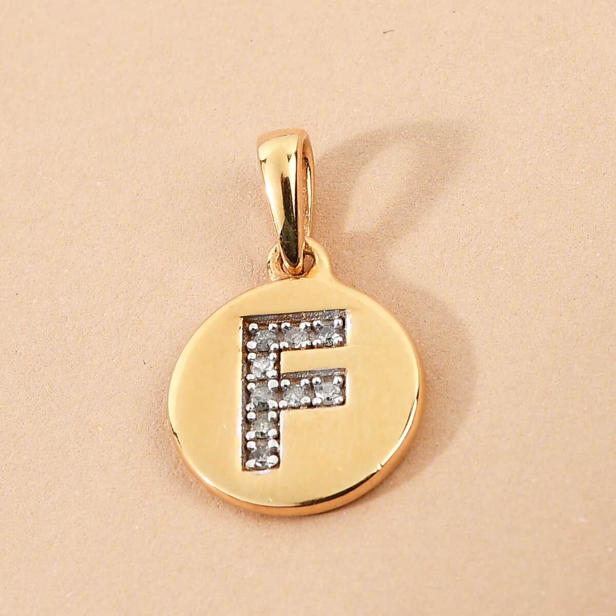 Lolos Exclusive Pick's Diamond Initial F Pendant in 14K Yellow Gold Over Sterling Silver 0.05 ctw image number 1