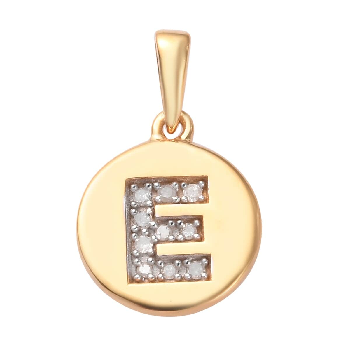 Lolos Exclusive Pick's Diamond Initial E Pendant in 14K Yellow Gold Over Sterling Silver 0.06 ctw image number 0