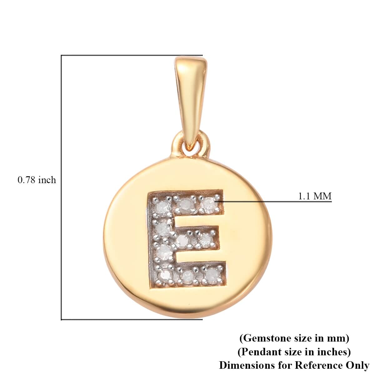 Lolos Exclusive Pick's Diamond Initial E Pendant in 14K Yellow Gold Over Sterling Silver 0.06 ctw image number 4