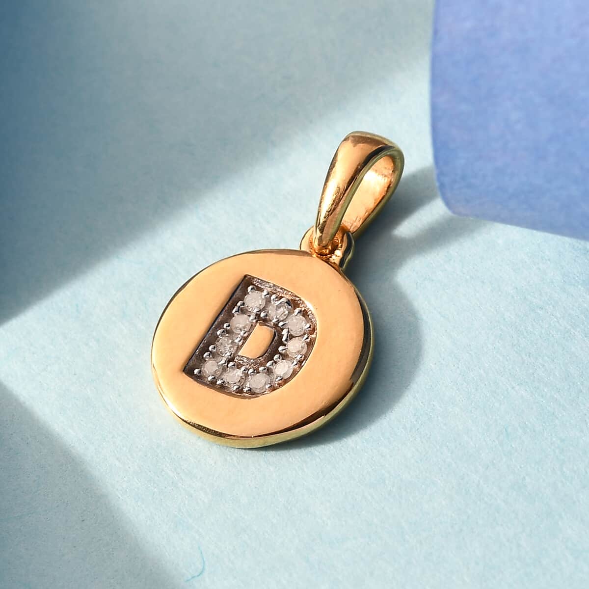 Lolos Exclusive Pick's Diamond Initial D Pendant in 14K Yellow Gold Over Sterling Silver 0.06 ctw image number 1