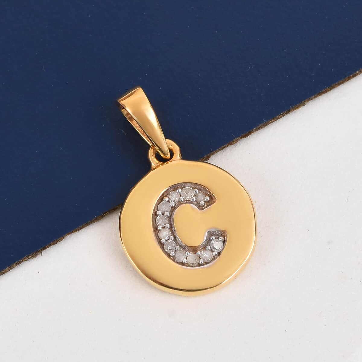Lolos Exclusive Pick's Diamond Initial C Pendant in 14K Yellow Gold Over Sterling Silver 0.07 ctw image number 1