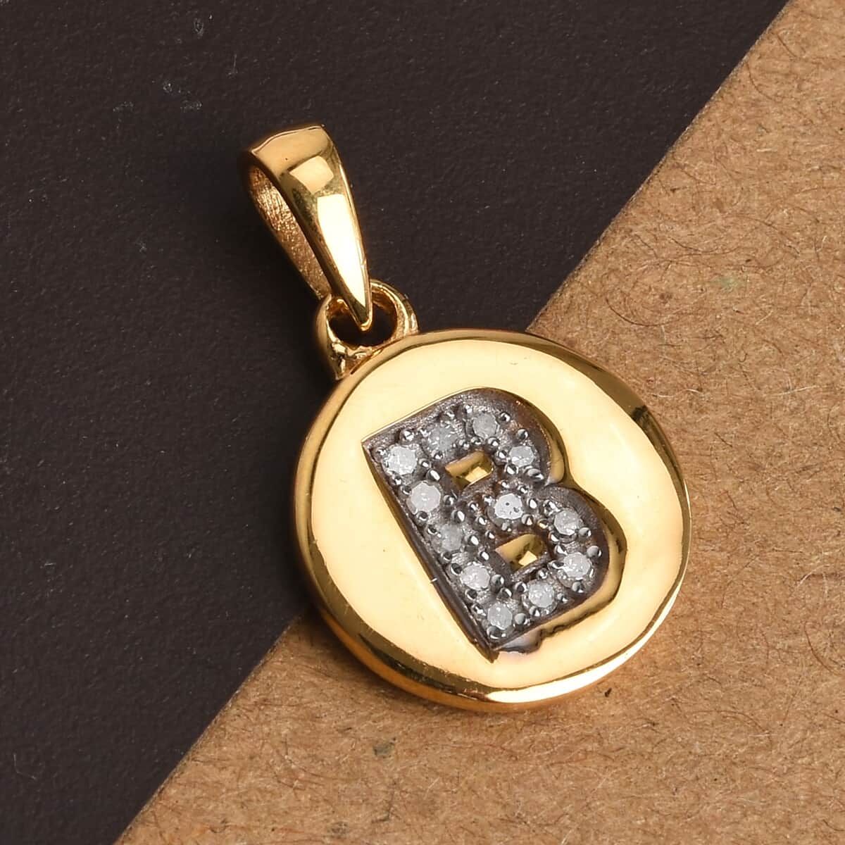 Lolos Exclusive Pick's Diamond Initial B Pendant in 14K Yellow Gold Over Sterling Silver 0.07 ctw image number 1
