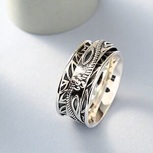D'Joy Sterling Silver Floral Spinner Ring (Size 10.0) 4.90 Grams