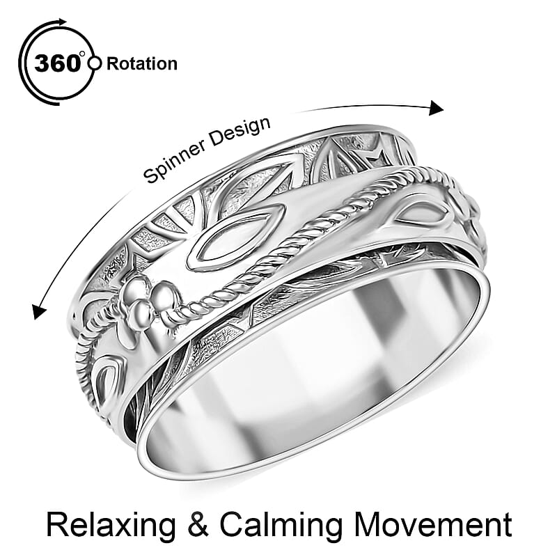 D'Joy Sterling Silver Floral Spinner Ring (Size 8.0) 4.90 Grams