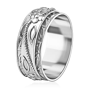 D'Joy Sterling Silver Floral Spinner Ring (Size 8.0) 4.90 Grams