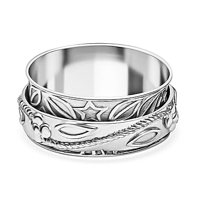 D'Joy Sterling Silver Floral Spinner Ring (Size 8.0) 4.90 Grams