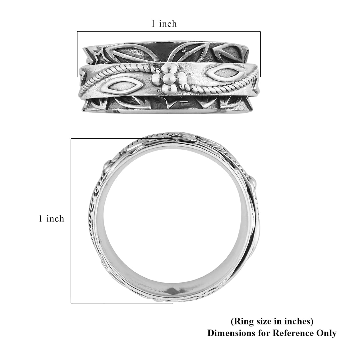 D'Joy Sterling Silver Floral Spinner Ring (Size 8.0) 4.90 Grams image number 6