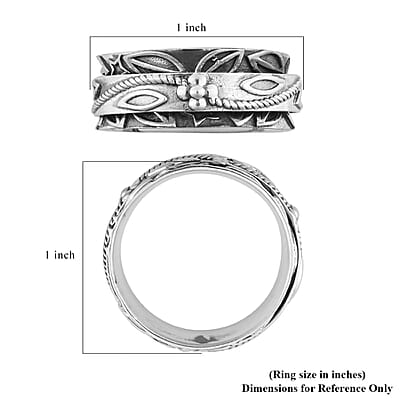 D'Joy Sterling Silver Floral Spinner Ring (Size 8.0) 4.90 Grams