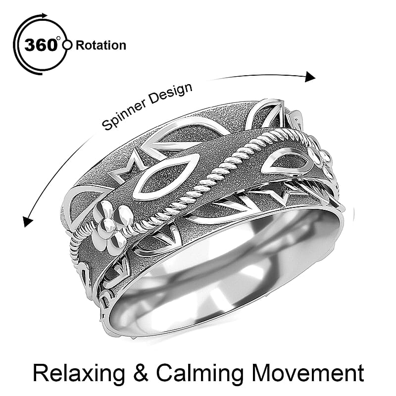 D'Joy Floral Spinner Ring in Sterling Silver (Size 9.0) 4.90 Grams