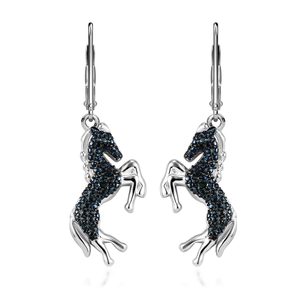 KARIS Blue Diamond Accent Horse Earrings in ION Plated Blue and Platinum Bond image number 0