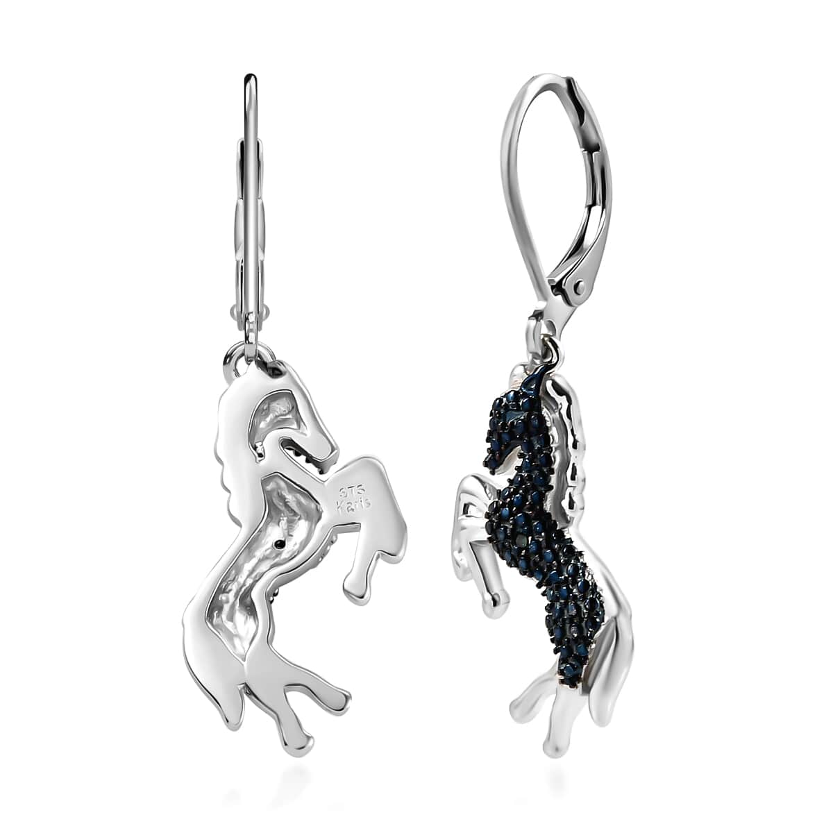 KARIS Blue Diamond Accent Horse Earrings in ION Plated Blue and Platinum Bond image number 3