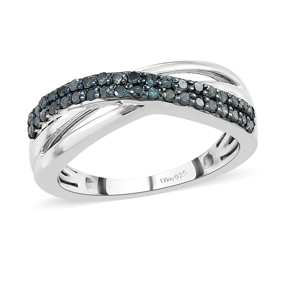 Blue Diamond Criss Cross Ring in Rhodium and Platinum Over Sterling Silver (Size 6.0) 0.33 ctw image number 0