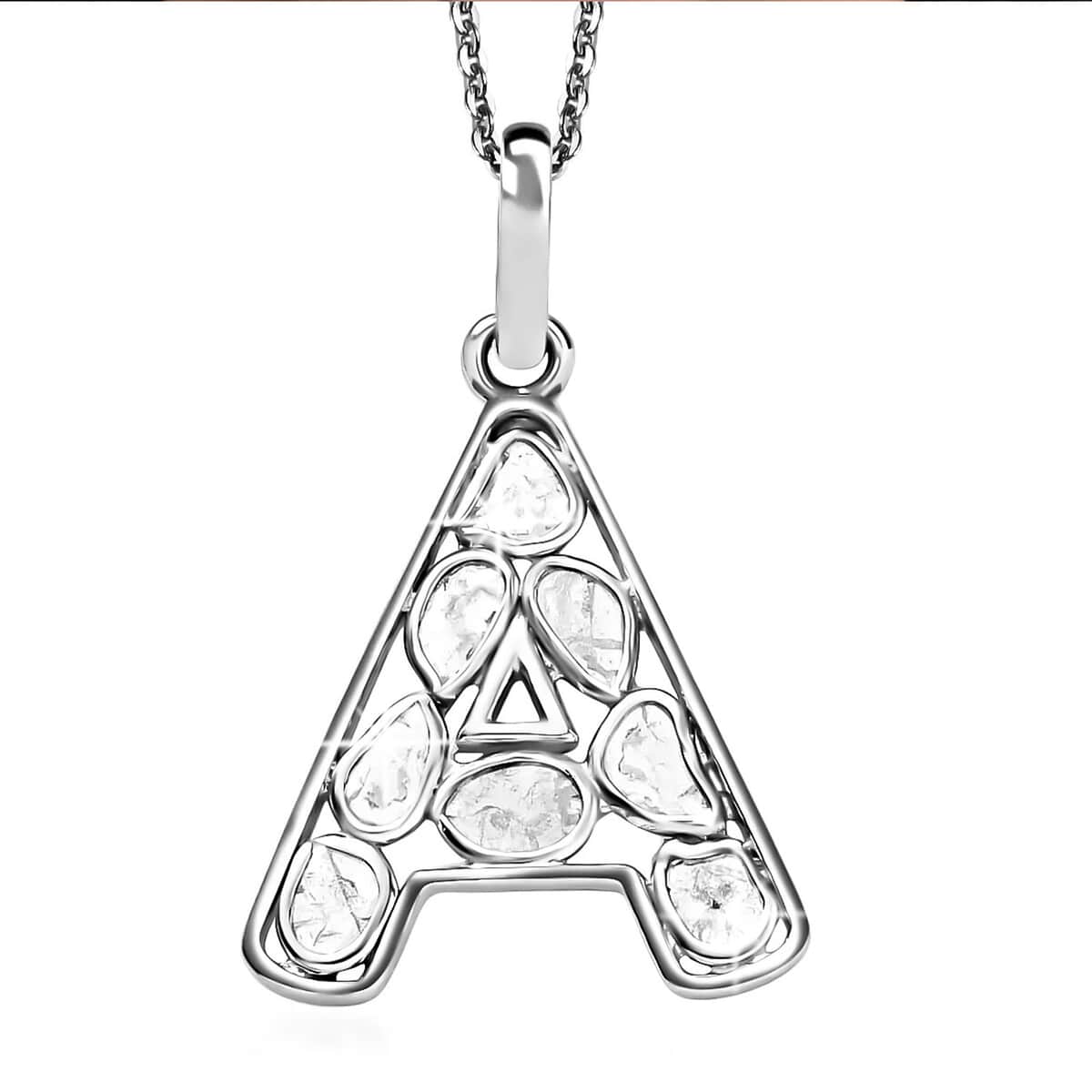 Artisan Crafted Polki Diamond Initial A Pendant Necklace (20 Inches) in Platinum Over Sterling Silver image number 0