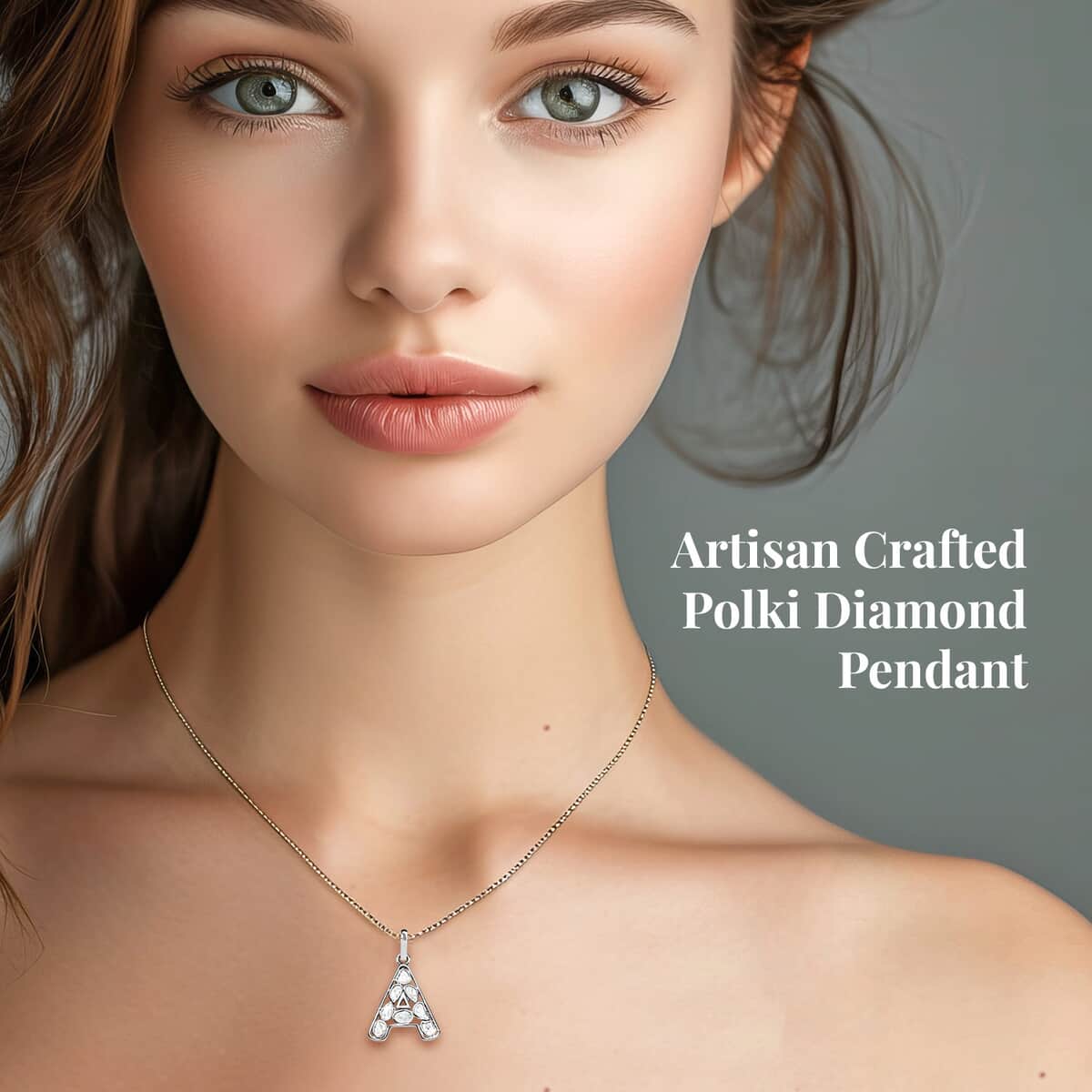 Artisan Crafted Polki Diamond Initial "A" Pendant Necklace (20 Inches) in Platinum Over Sterling Silver 0.50 ctw image number 1
