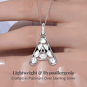 Natural Uncut Polki Diamond 0.50 ctw Initial A Pendant Necklace in Platinum Over Sterling Silver 20 Inches