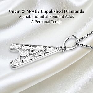 Natural Uncut Polki Diamond 0.50 ctw Initial A Pendant Necklace in Platinum Over Sterling Silver 20 Inches