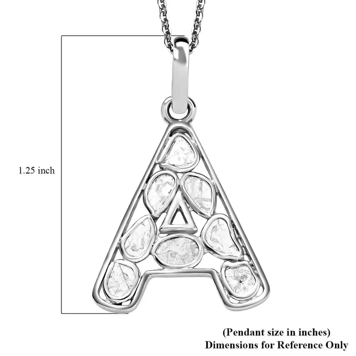 Artisan Crafted Polki Diamond Initial A Pendant Necklace (20 Inches) in Platinum Over Sterling Silver image number 5