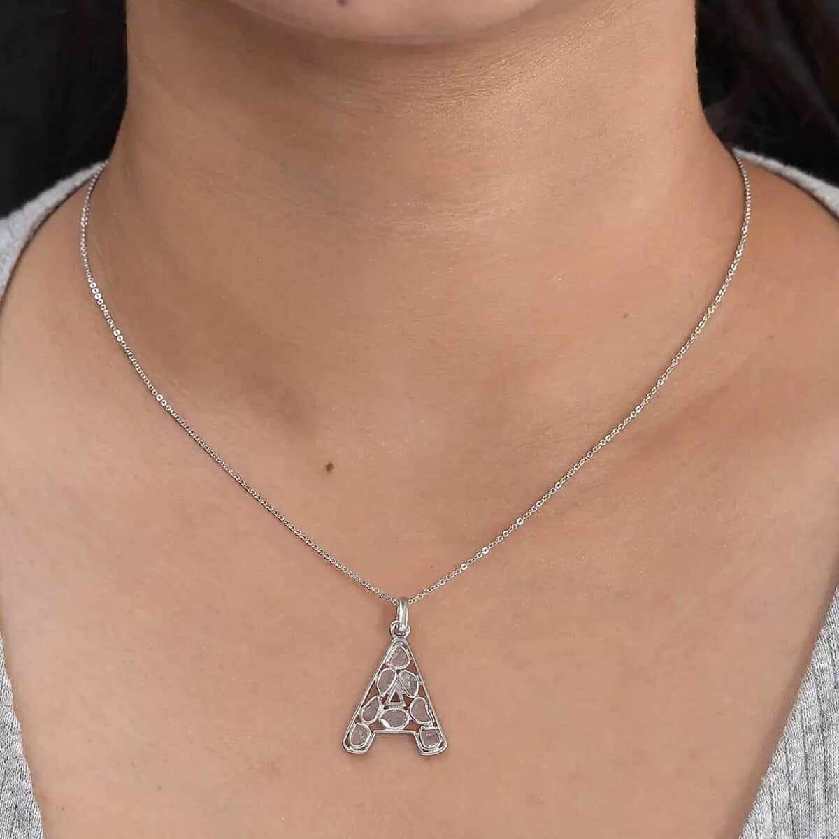 Artisan Crafted Polki Diamond Initial A Pendant Necklace (20 Inches) in Platinum Over Sterling Silver image number 6