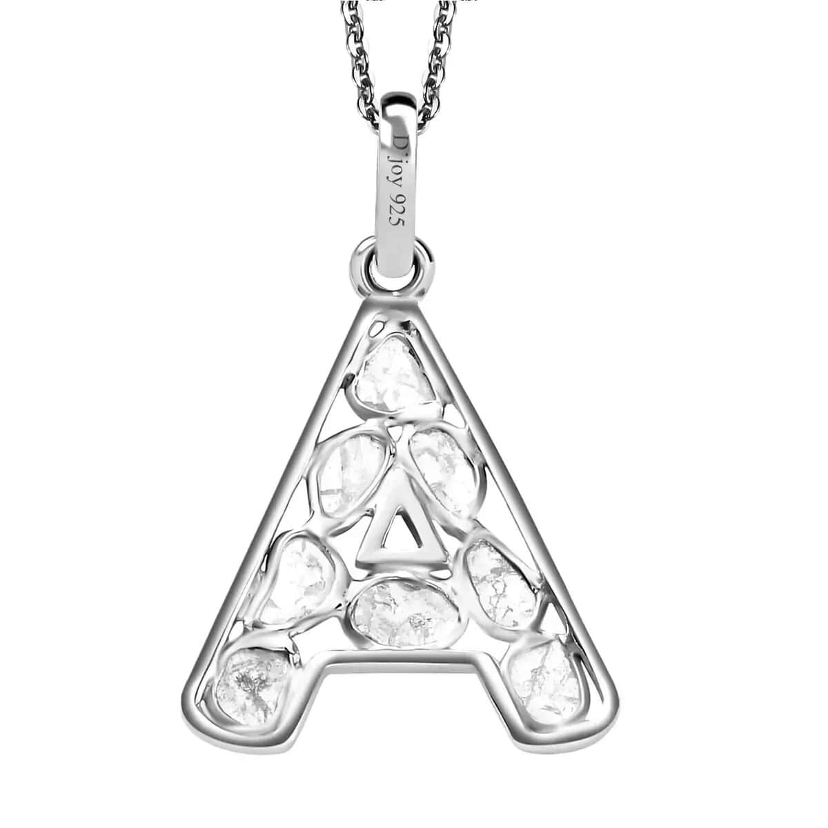 Natural Uncut Polki Diamond Initial A Pendant Necklace (20 Inches) in Platinum Over Sterling Silver image number 7