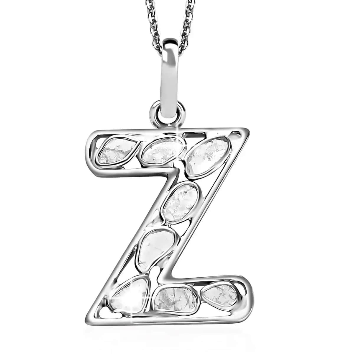 Natural Uncut Polki Diamond Initial Z Pendant Necklace (20 Inches) in Platinum Over Sterling Silver image number 0