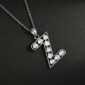 Natural Uncut Polki Diamond 0.50 ctw Initial Z Pendant Necklace in Platinum Over Sterling Silver 20 Inches