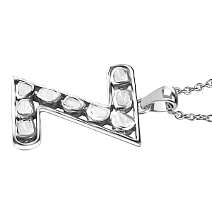 Natural Uncut Polki Diamond 0.50 ctw Initial Z Pendant Necklace in Platinum Over Sterling Silver 20 Inches