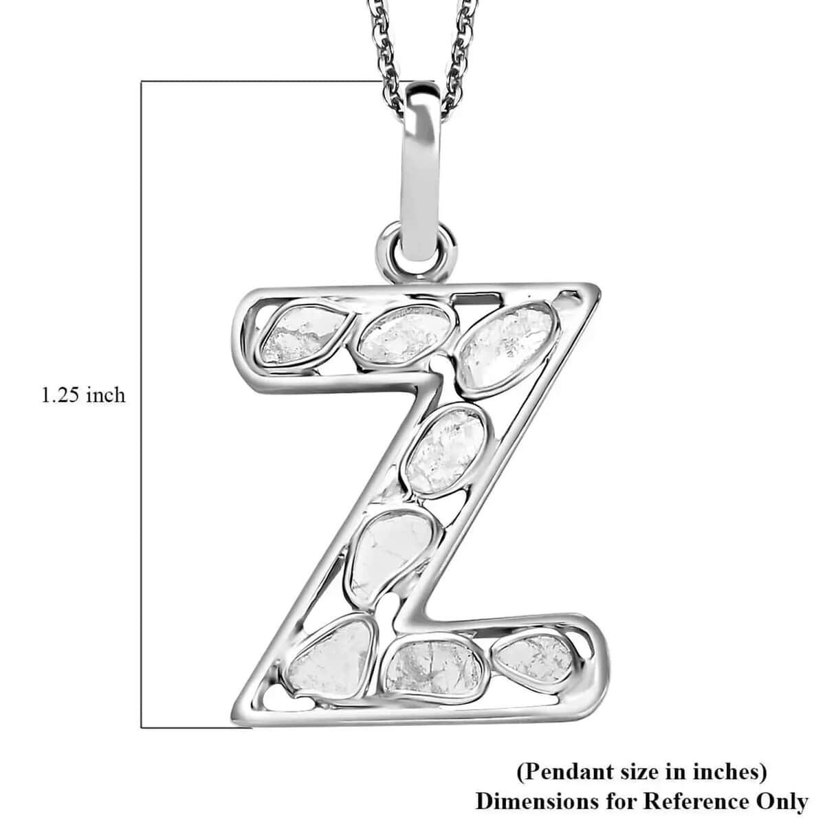 Natural Uncut Polki Diamond Initial Z Pendant Necklace  in Platinum Over Sterling Silver 20 Inches 0.50 ctw image number 5