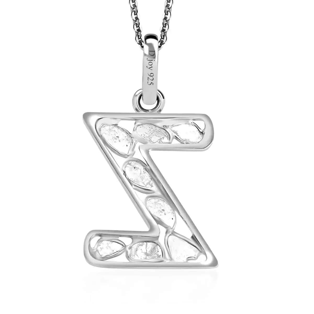 Natural Uncut Polki Diamond Initial Z Pendant Necklace (20 Inches) in Platinum Over Sterling Silver image number 7