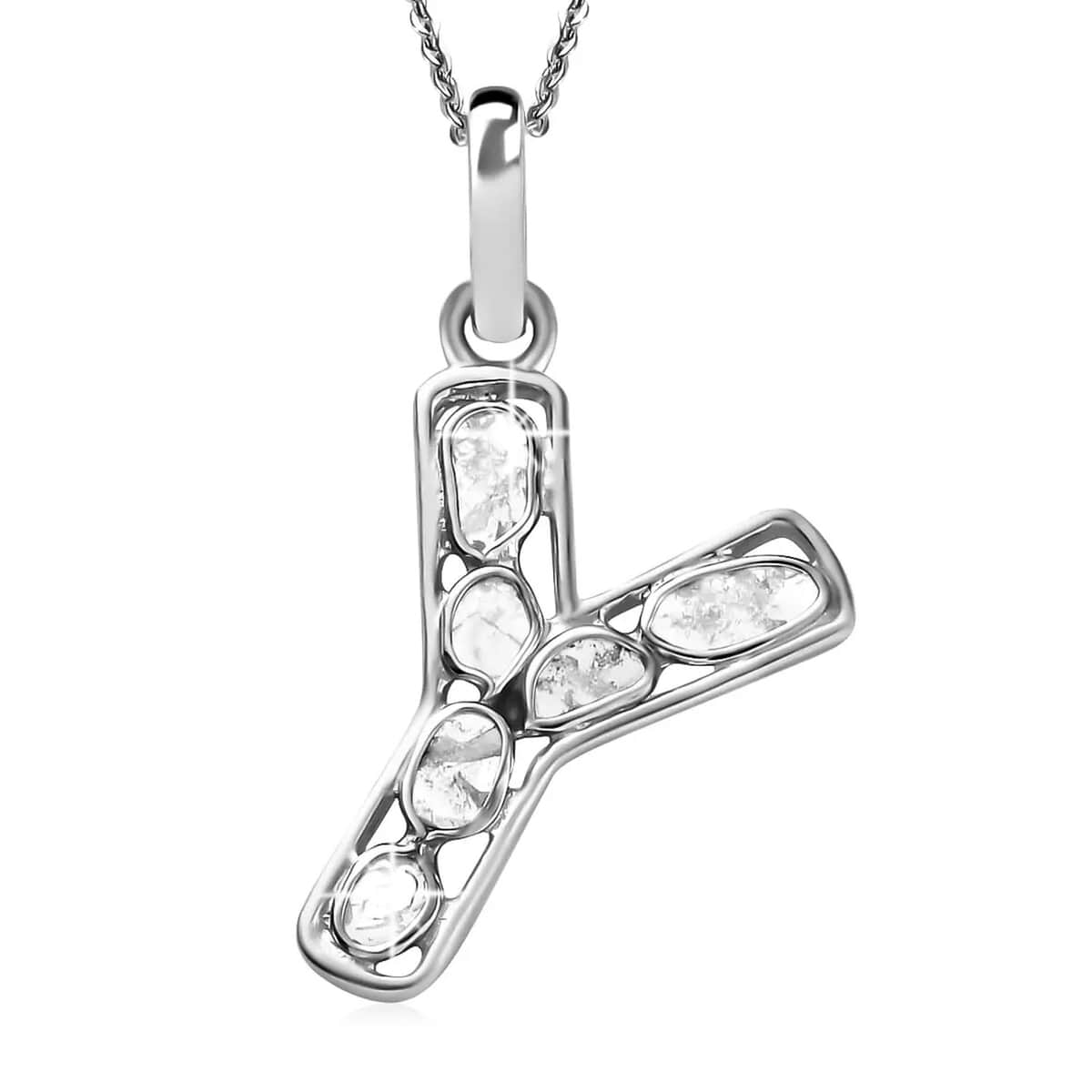 Natural Uncut Polki Diamond Initial Y Pendant Necklace (20 Inches) in Platinum Over Sterling Silver image number 0
