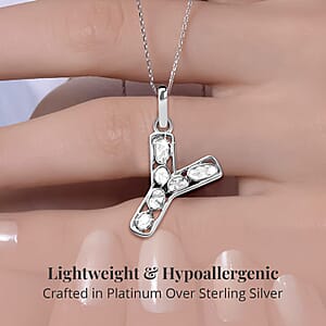 Natural Uncut Polki Diamond 0.50 ctw Initial Y Pendant Necklace in Platinum Over Sterling Silver 20 Inches