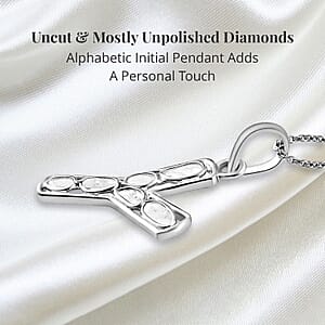 Natural Uncut Polki Diamond 0.50 ctw Initial Y Pendant Necklace in Platinum Over Sterling Silver 20 Inches