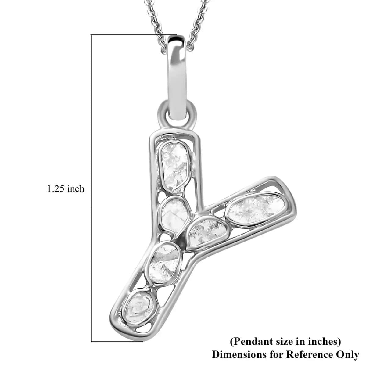 Natural Uncut Polki Diamond Initial Y Pendant Necklace  in Platinum Over Sterling Silver 20 Inches 0.50 ctw image number 5