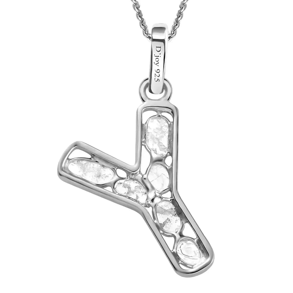 Natural Uncut Polki Diamond Initial Y Pendant Necklace (20 Inches) in Platinum Over Sterling Silver image number 7
