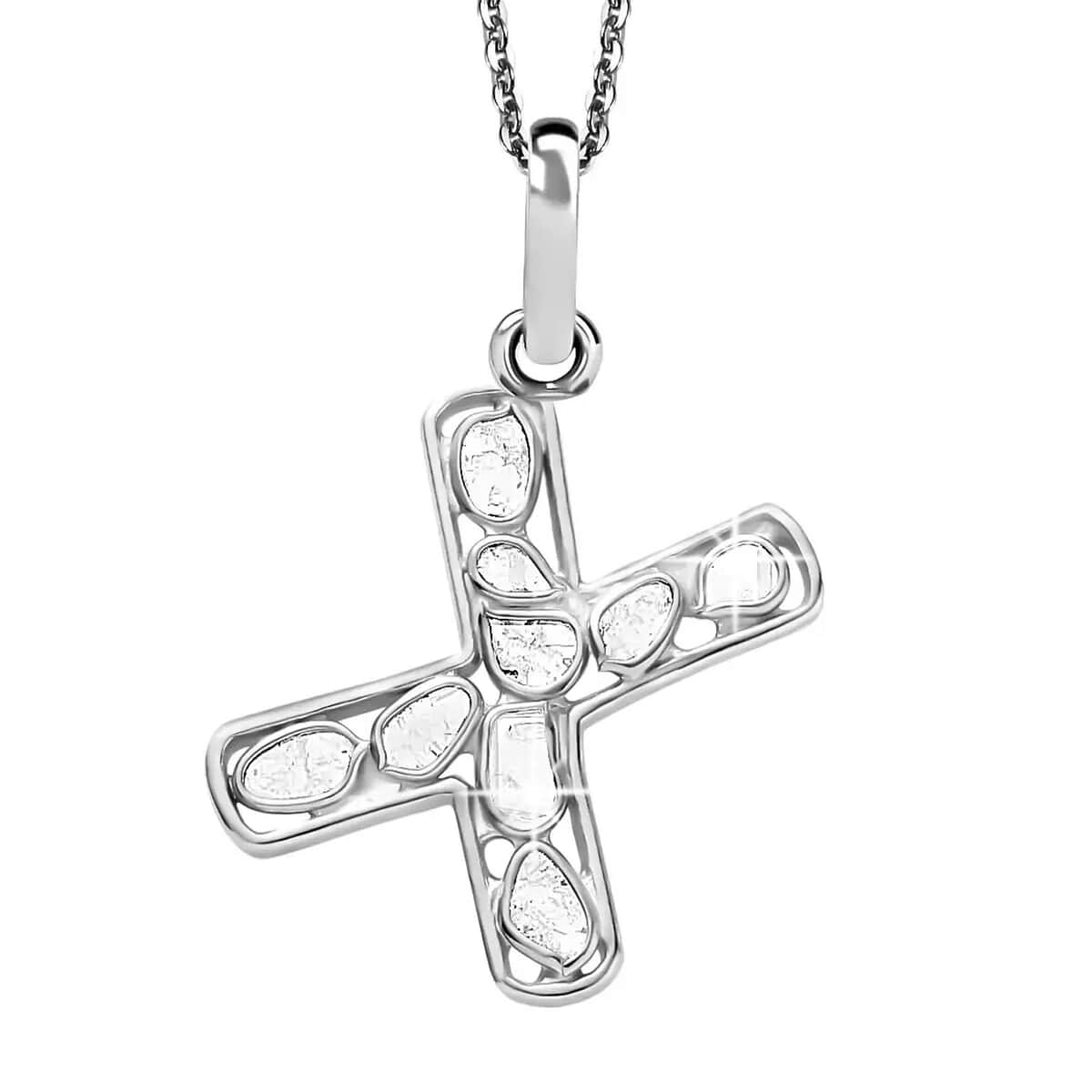 Natural Uncut Polki Diamond Initial X Pendant Necklace (20 Inches) in Platinum Over Sterling Silver image number 0