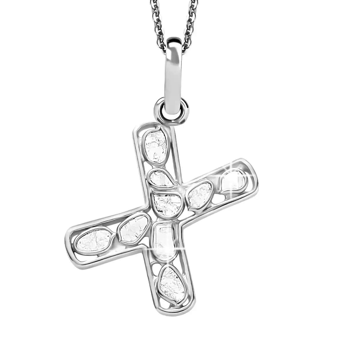 Natural Uncut Polki Diamond 0.50 ctw Initial X Pendant Necklace in Platinum Over Sterling Silver 20 Inches image number 0