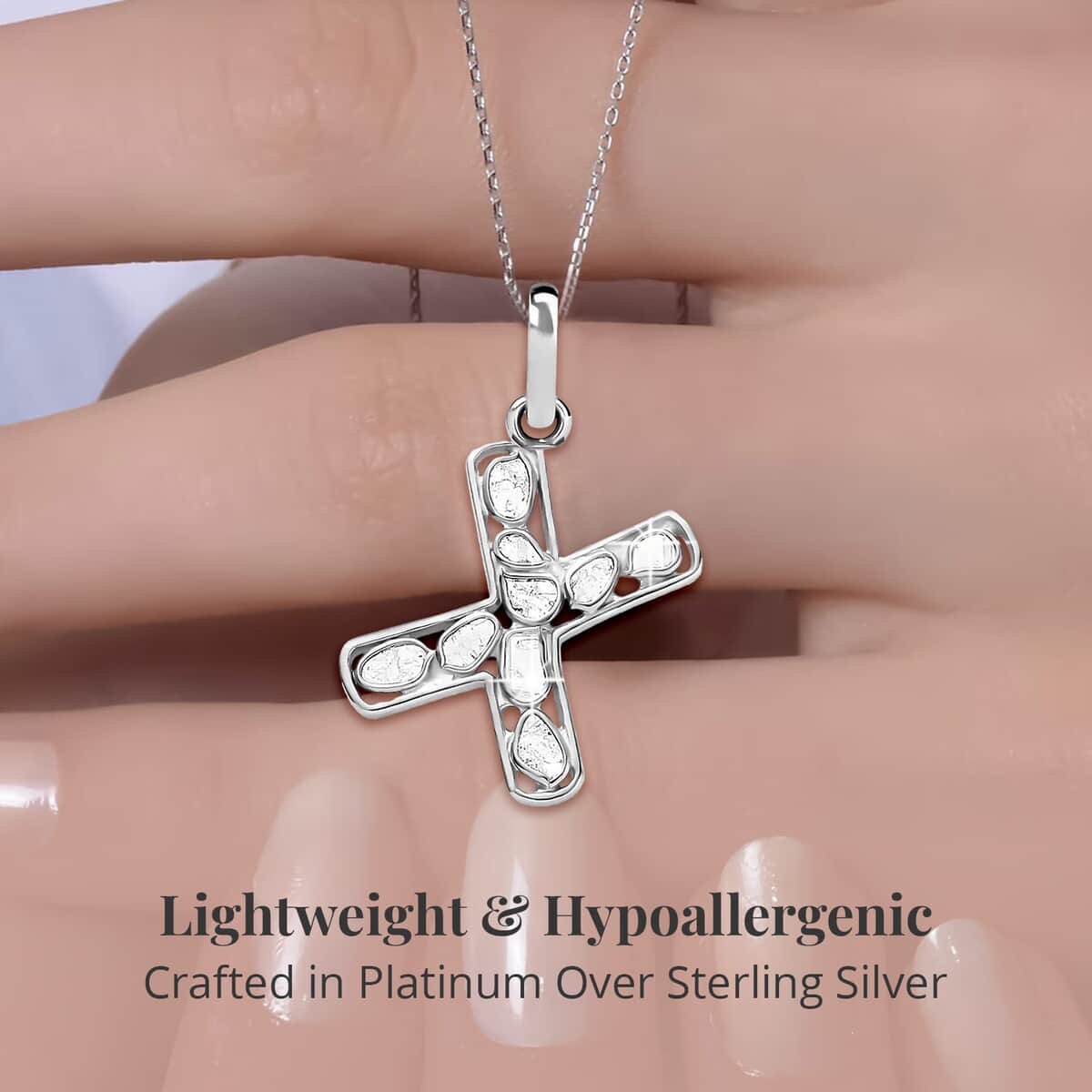 Natural Uncut Polki Diamond Initial X Pendant Necklace  in Platinum Over Sterling Silver 20 Inches 0.50 ctw image number 2