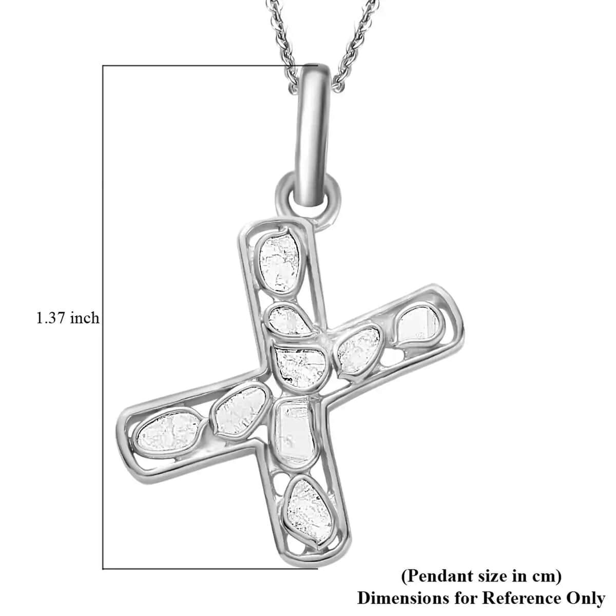 Natural Uncut Polki Diamond Initial X Pendant Necklace  in Platinum Over Sterling Silver 20 Inches 0.50 ctw image number 5